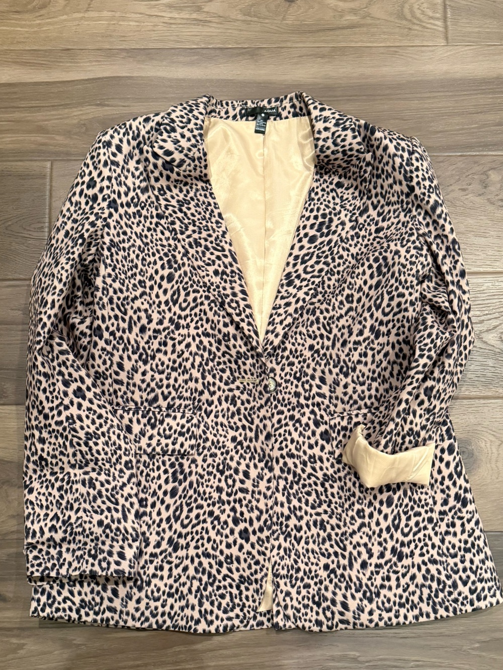 Aqua Leopard Print Single-Button Blazer - Beige & Black